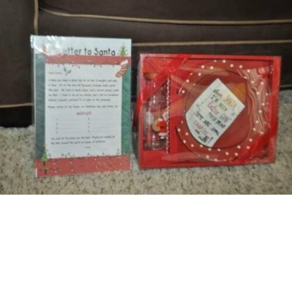 Christmas Santa Cookie Plate, Letters to Santa & Milk Bottle, Straw & Lid